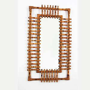 Espejo de pared con luz solar en forma de ratán Rectangular de lujo moderno, decoración elegante para el hogar para sala de estar con patrón de sol redondo enmarcado - Product Image 4