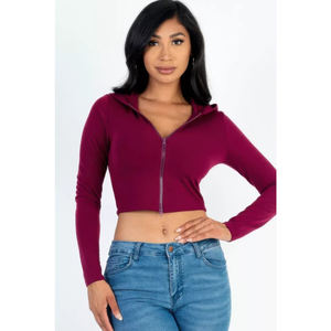Ensemble de sweat à capuche personnalisé pour femmes d'automne avec poche zippée haut court veste ensembles de jogging en velours survêtements en velours pour femmes - Product Image 1