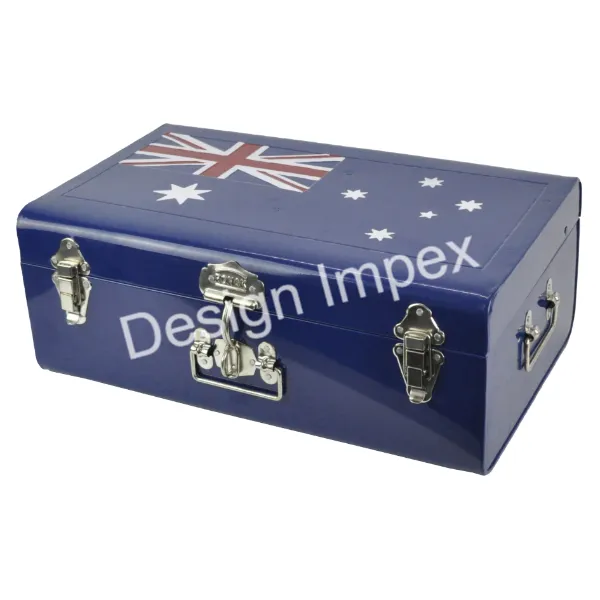 Blatt Eisen rechteckige Kofferbox mit individuellem australischen Flaggendruck weiße Farbe superverkauf Aufbewahrungsbox für Geschäftsgeschenk