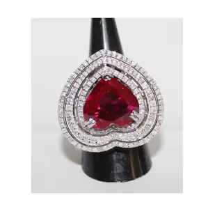 Excellent Quality 14K Gold Ruby Heart Ring Diamond Ring for Wedding and Party Occasion from Indian Supplier