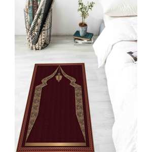Alfombra de Oración Color Borgoña: Decoración Islámica para el Hogar, Alfombra Antideslizante, con Pelo Suave - Product Image 4