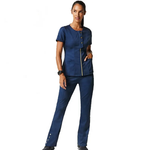 Conjuntos de uniformes médicos a medida con apariencia de manga corta personalizada y cuello alto elegante para personal médico - Product Image 4