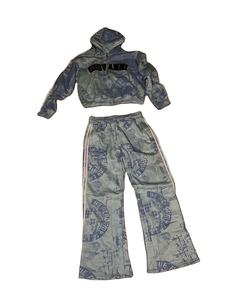 Ensemble sweat à capuche zippé et pantalon de survêtement pour homme, grande taille, en polaire, haute qualité, effet délavé, avec logo brodé, respirant, coupe empilée - Product Image 3