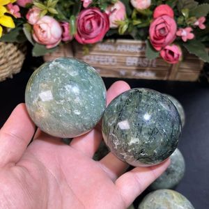 Chất Lượng Cao Tự Nhiên Màu Xanh Lá Cây Nho Pha Lê Sphere Bán Buôn Đen Rutile Prehnite Đá Quý Bóng Thiền Chữa Bệnh Lưu Niệm Thủ Công - Product Image 4