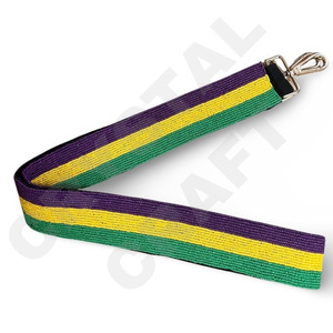 Sangles de sac de perles de rocaille en or blanc personnalisées violettes et jaunes 'Hook Em Horns' Accessoire à la mode Sangle de sac à main perlée - Product Image 1