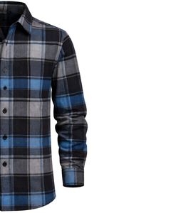Camisa a Cuadros para Hombre, Manga Larga, Estilo Casual de Franela, Color Azul, Negro y Gris, Fabricante Personalizado, Venta al por Mayor, OEM - Product Image 3