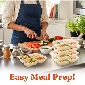 Contenitori per la preparazione dei pasti 3H da 33oz con coperchi, 3 scomparti [confezione da 150, 300 pezzi], contenitori per alimenti da asporto, adatti a microonde, lavastoviglie e congelatore. - Product Image 5
