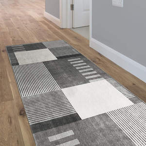 Tapis de salon rectangulaire gris en polyester fabriqué à la machine Netline Home Tokyo Geo Blocks - Product Image 3
