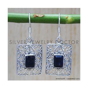 Magnifiques boucles d'oreilles en saphir, fabriquées en argent sterling 925, bijoux pour femmes, vente en gros, boucles d'oreilles artisanales fines - Product Image 1