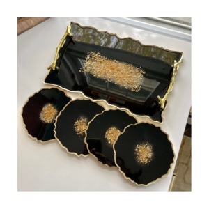 Elegante Bandeja Redonda de Resina Transparente para Servir con Juego de Posavasos, Diseño Moderno, Juego de Bandeja y Posavasos de Resina Epoxi - Product Image 6