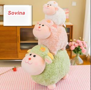 Adorable mouton en peluche douce de 35cm avec fleur sur la tête pour décor de chambre à coucher ou cadeaux d'anniversaire Produit de nouveauté - Product Image 6