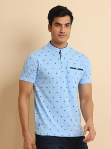 Camiseta con cuello Mandarín de alta calidad, 100% algodón, Media manga, ajuste Regular, diseño único de bolsillo de hueso, cómodo para uso diario - Product Image 5