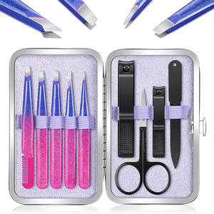 Set 9 Flower Pattern Precision Anti-Static Stainless Steel Eyelash Eyebrow Tweezers <b>Nail</b> Clipper Facial Ingrown Steel Case 2026 - Product Image 1