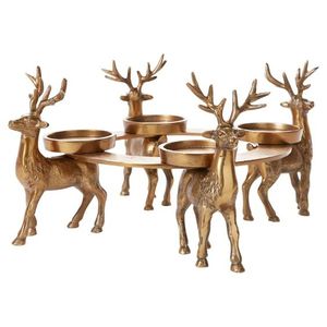 Designer Luxury Home Decor Table Top Deer Candle <b>Holder</b> with 4 Deers and 4 Arms <b>Tealight</b> Antique Golden Candle <b>Holder</b> - Product Image 1