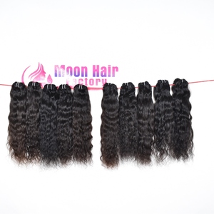 Extensions de cheveux indiennes pour femmes, couleur naturelle noire, double trame, vague profonde, cuticule alignée vietnamienne, machine, en gros, à vendre - Product Image 1