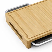 Planche à découper multifonction en bambou avec 2 plateaux coulissants en acier inoxydable pour la préparation des aliments et le service en cuisine