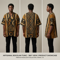 Vestido Corto Africano Bogolan para Hombre, Hecho a Mano, Bordado, de Lino y Algodón, Transpirable, Corte Holgado, Ropa Tradicional con Patrón Geométrico
