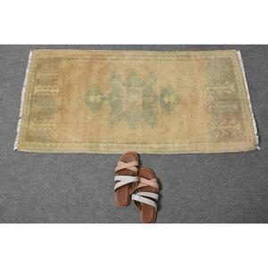 Turkish Rug, 1.7x3.5 ft Vintage Rug, <b>Brown</b> Solid <b>Wool</b> Rug - Product Image 5