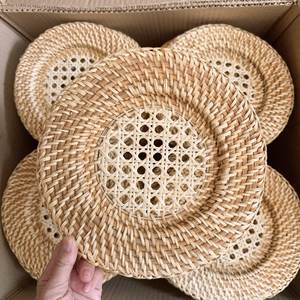 DHT Handicraft Retro Natural Rattan Round Woven Placemats Wedding Party Charger <b>Plate</b> <b>Mat</b> & Pads - Product Image 5