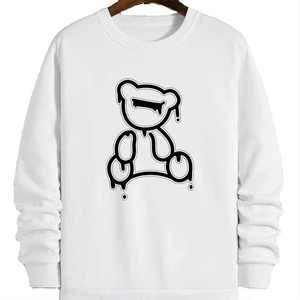 Sweat-shirt à col rond pour homme en coton épais 100 %, avec logo personnalisé en relief, en molleton uni, pour l'hiver, impression numérique, broderie - Product Image 1