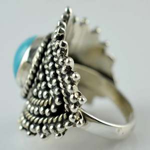 Bague artisanale en argent sterling 925 avec turquoise ronde, style bohème, pierre de naissance de décembre, sertie, cadeau idéal pour son anniversaire - Product Image 5