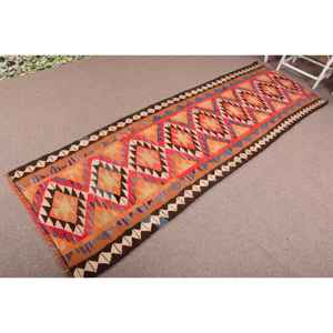 2.9x9.5 ft Rug, <b>Runner</b> Turkish Rug, <b>Red</b> Kilim Polka dot Rug - Product Image 2