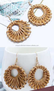 Pendientes Hechos a Mano de Césped para Mujer, Aretes de Mimbre, Trenzado de Paja, Estilo Étnico Natural, 24 Estilos - Product Image 6