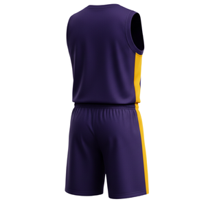 ชุดบาสเก็ตบอลโลโก้แบบกำหนดเอง |   ตัวถังสีม่วงพร้อมแผงสีเหลืองตัดกัน - Product Image 3