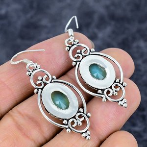 ต่างหู925พลอยรูปวงรีทรงหยดน้ำยาวชุบเงินทำด้วยมือสำหรับงานแต่งงานและงานปาร์ตี้ - Product Image 4