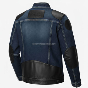 KADIA Custom Denim <b>Patches</b> Hybrid Coated Woven Windproof Breathable Stand Collar Zipper Front Autumn Casual Rider <b>Jacket</b> - Product Image 5