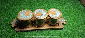 Frascos Acrílicos sobre Bandeja de Madera con Incrustaciones de Nácar, Personalizados, Logotipo de Cristal de Lujo, Decoración de Ramadán de la India - Product Image 5