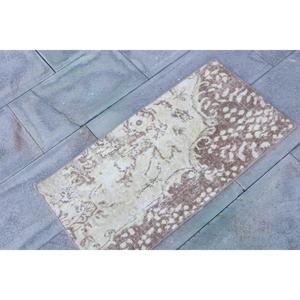 Vintage 1.5x2.9 ft Small Turkish Rug <b>Brown</b> White Oriental <b>Wool</b> Patchwork Rug with Latex Backing Eco-Friendly Home Decor - Product Image 3