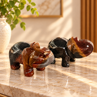 Sculpture d'éléphant en agate noire et rouge, figurine d'animal en pierre précieuse polie pour la décoration intérieure et les collectionneurs de cristaux