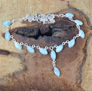 Larimar naturel 925 argent Sterling Marquise collier de pierres précieuses bijoux de créateur pierre naturelle bijoux faits à la main cadeau pour elle - Product Image 3