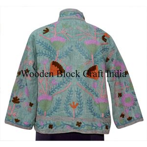 Veste courte pour femme en coton coloré tissé, brodée à la main, matelassée, respirante, réversible, écologique, automne-hiver - Product Image 5