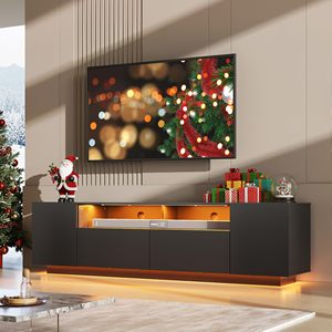 Mobile TV Minimalista Nero con Luci LED Effetto Fluttuante, Centro Intrattenimento Senza Maniglie, Console Multimediale per Arredamento Casa - Product Image 2