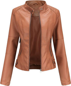 Pour la couleur coupe-vent respirant classique femmes Zip décontracté en cuir Bomber veste hiver fini - Product Image 5