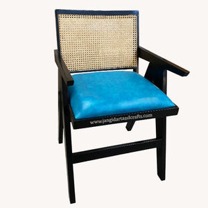 Chaise de salle à manger avec accoudoirs en rotin et bois massif, style Chandigarh, artisanat Jangid, modèle RONEWdc138, écologique et durable - Product Image 6