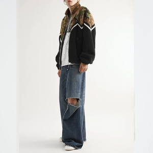 Veste en sherpa à manches longues en laine et polyester à fermeture éclair intégrale de couleur unie sur mesure en gros pour hommes Vestes de mode de rue personnalisées pour hommes - Product Image 4