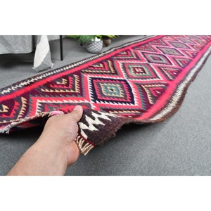 Alfombra de lana roja Kilim de área grande 3X12.7ft Rectángulo turco Pasillo Tejido plano Patrón de retazos Modelo Número Habitación Alfombra Látex - Product Image 3