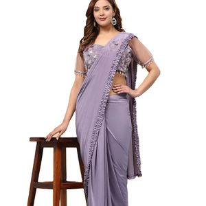 Sari de Alta Calidad para Mujer, Diseño de Última Moda, Bordado en Satén de Seda, Listo para Usar, para Fiestas y Festivales, por Fab Zone - Product Image 1