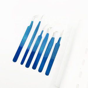 Juego de pinzas para extensión de pestañas al por mayor, pinzas de color azul recubiertas con todo tipo de pinzas con diferentes puntos en ángulo para el levantamiento de pestañas - Product Image 6
