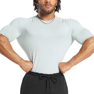 Camisa de compresión de manga corta ajustada de la mejor calidad para hombre, estampado personalizado, patrón sólido, protector de erupción, pantalla de punto ligera, venta al por mayor - Product Image 1