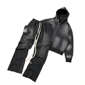 Oem Custom High Quality Hoodie Sweatpant Sets Custom Logo <b>Oversized</b> Stone Acid Wash Tracksuits Full Zip <b>Joggers</b> Washed Tracksuit - Product Image 1
