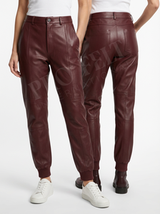 Pantalon en cuir véritable à jambe fuselée, vente chaude, design à panneau avec revers élastique à la cheville, style streetwear décontracté, coupe premium - Product Image 3