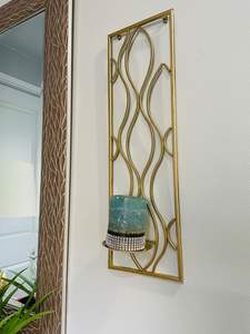 Luxury Home Decor Gold Iron Metal Wall Mounted Mirror <b>Candle</b> Stand <b>Sconce</b> Geometric Pillar Holder Home Wedding Whole Seller - Product Image 4
