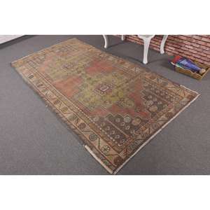 Alfombra Turca Vintage, Alfombra de Lana con Estampado Animal Marrón Rojizo, 4.3x8.3 pies - Product Image 2