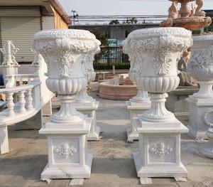 Relieves de piedra arenisca amarilla de mármol blanco, maceta para exteriores, decoración de borde para jardín, diseño de granja tradicional moderno, 5 años - Product Image 2