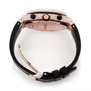 Lujo Tres Sub Dial Mecánico Iced Moissanite Diamond Rose Gold Glass Dial Window Diver Hip Hop Reloj de goma - Product Image 5