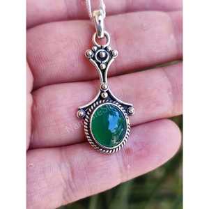 925 <b>Solid</b> Sterling <b>Silver</b> <b>Necklace</b> for Women Green Onyx Pendant Geometric Chain Boho Jewelry Gift Featuring Green Onyx Gemstone - Product Image 3